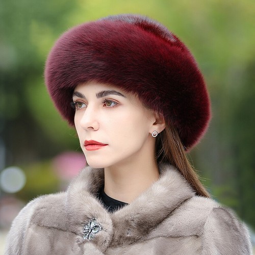 Hat Women's Real Mink Fur Whole Full Mink Fur Hat Warm Cap Bucket Hat