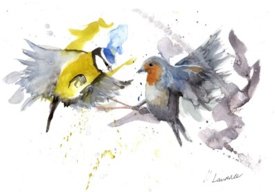Gemälde eines Vogelkampfes Limited Edition Druck Rotkehlchen Geschenk