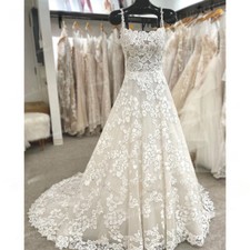 Boho Wedding Dress A-Line sleeveless Spaghetti Straps Lace Applique Bridal Gowns