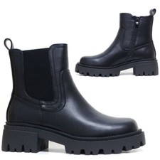 LADIES PUNK GOTH CHUNKY WALKING RETRO ARMY COMBAT ANKLE ZIP UP CHELSEA BOOTS