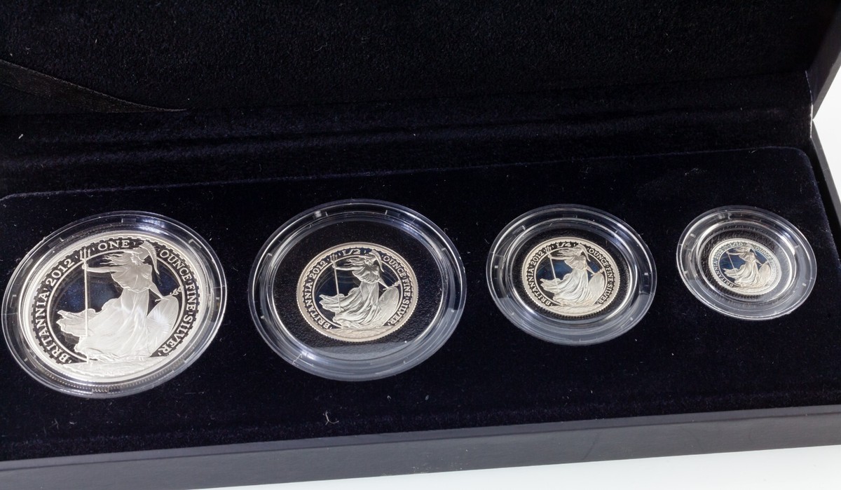 貨幣 2012  Mint Britannia Four Coin 2012 Royal Mint Britannia Four Coin Set Silver Proof Set