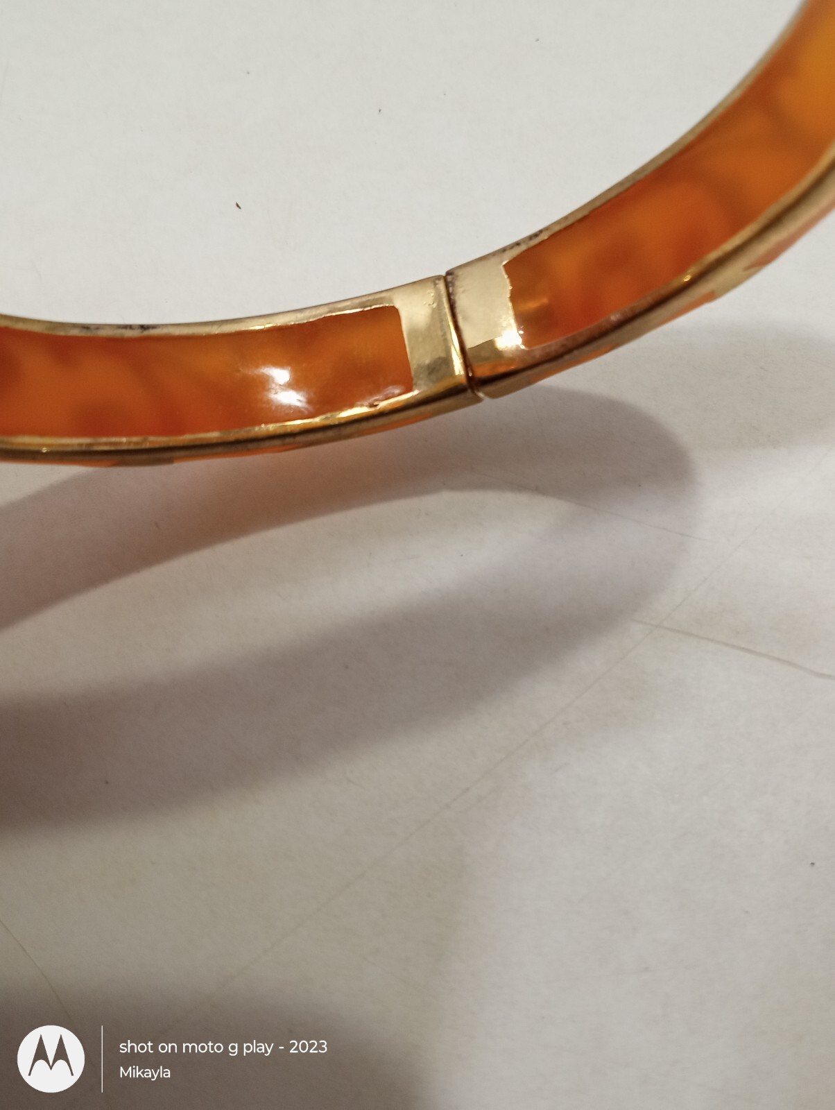 Orange Enamel Scroll Hinged Bangle Bracelet Gold … - image 11
