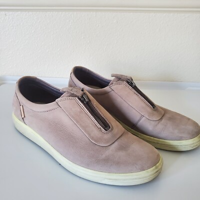 Ecco Womens Soft 7 Zip Inseam Beige Gray Suede Nubuck Sneaker US 9 Extra Width
