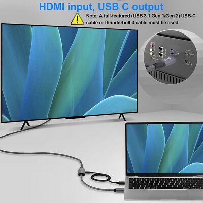 Cavo HDMI A USB C 2 Metri 4K @60Hz: Collegamento Diretto Da PC A Monitor O Occhiali AR, Con Porta Per Alimentazione Esterna (non Per Ricarica)