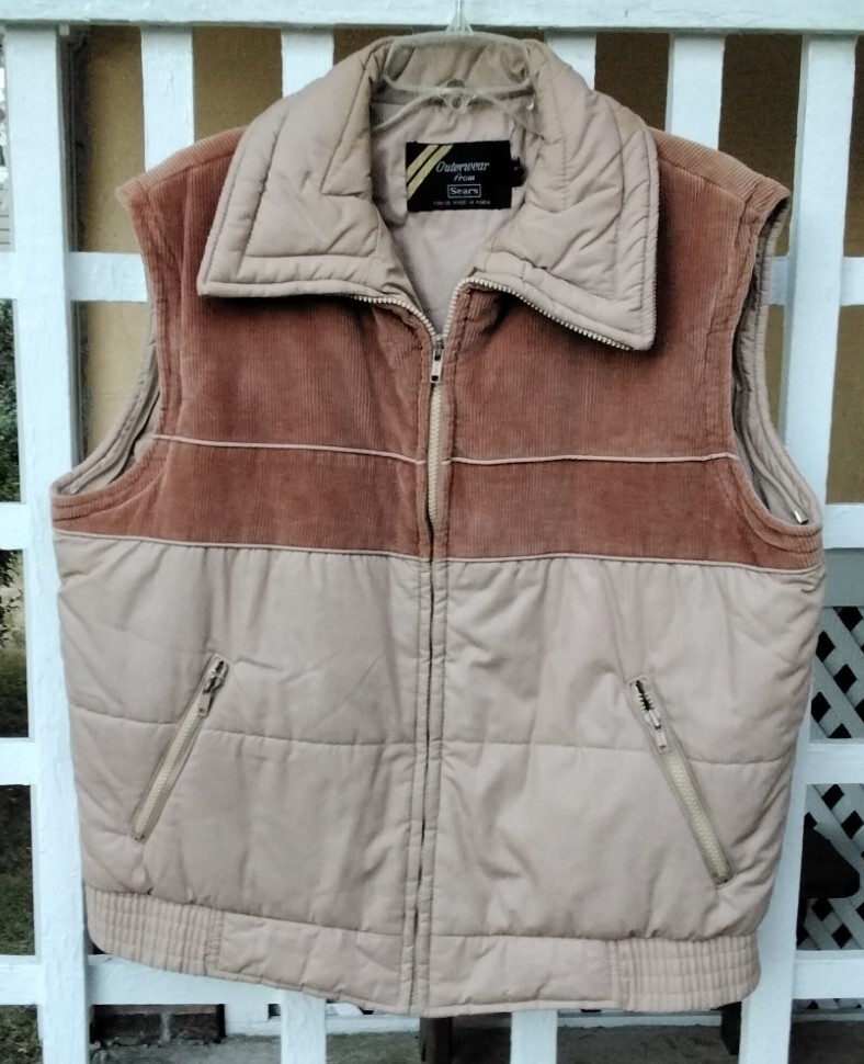 Vintage Sears Puffer Vest Corduroy Yoke Western Mens … Gem