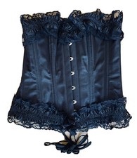 Vintage rockabilly pin up burlesque black lace steel boned overbust corset 30