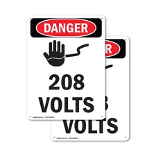 (2 Pack) 208 Volts OSHA Danger Sign Decal Metal Plastic