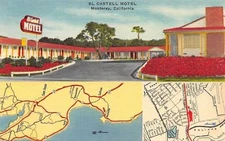 Monterey CA Route 1 (Fremont Extension) El Castell Art Deco Motel~Linen 1940s