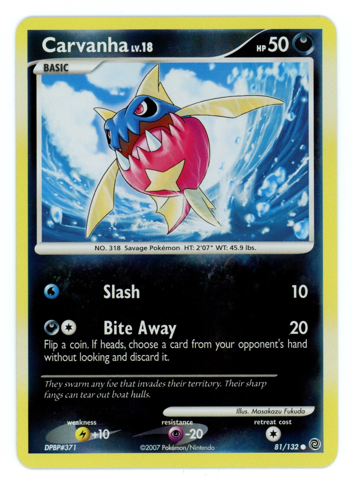 Pokemon Card - Carvanha 81/132 - Secret Wonders - Reverse Holo