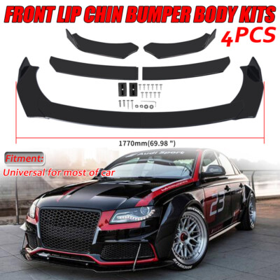 4PCS Universal Vorne Stoßstange Schwarz Spoiler Lippe Splitter Frontschürze ABS