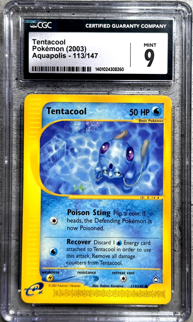 Pokémon Card Tentacool CGC 9 Mint, Aquapolis 113/147, WOTC 2003