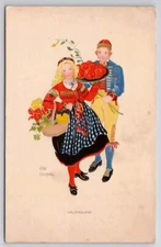 Aina Stenberg Halsingland Woman And Man Folk Costume Fruit Flowers Postcard D32