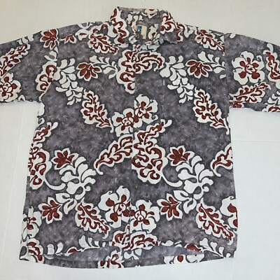 NWOT KAHALA HAWAIIAN ALOHA Button Up Pocket Shirt Large Red Gray Floral Flowers