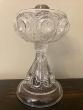 Antique EAP Clear Glass Bullseye And Beads Oil Lamp