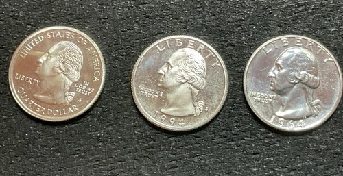3 Silver Quarters 1959pr, 1964pr 2003 Proof