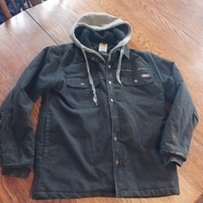 Dickies Quilted Jacket Men's Sz S Black Hooded Full Zip Snap Work Heavy Outdoor