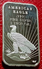 Eagle with 25 Rays Bar-World Wide Mint 1 Troy oz.999 Silver-WM on Right