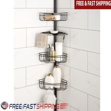 4 Tier Steel Tension Pole Shower Caddy 3 Baskets Soap Tray Shelf Rust Resistant