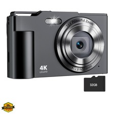 Digital Camera, FHD 4K Digital Point and Shoot Camera with 16X Zoom Anti Shak...