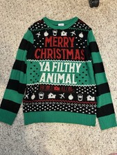 Mens Size Medium Ugly Christmas Sweater Filthy Animal Home Alone Holiday Movie