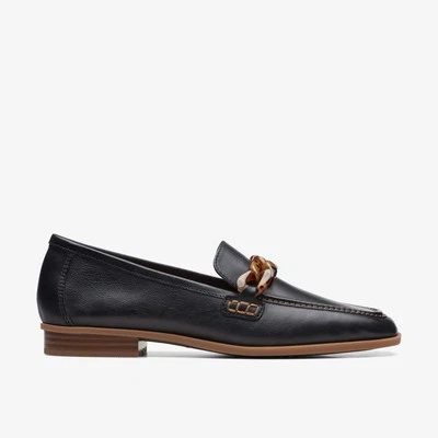 Clarks Womens Sarafyna Iris Black Leather Loafers