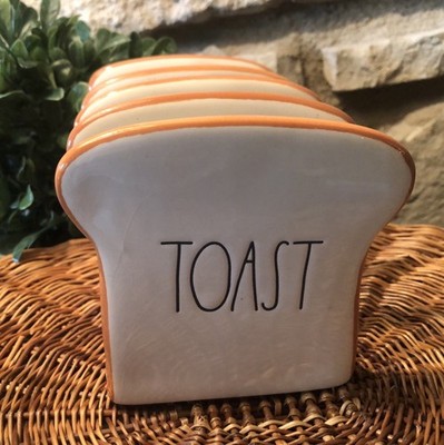 Rae Dunn By Magenta Artisan 4 slice TOAST Holder Dish Breakfast Bread NWOT