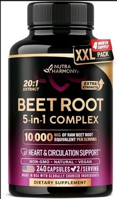 Nutra Harmony BEET ROOT 5-in-1 Complex 240 Capsules Non-GMO Vegan Heart Support