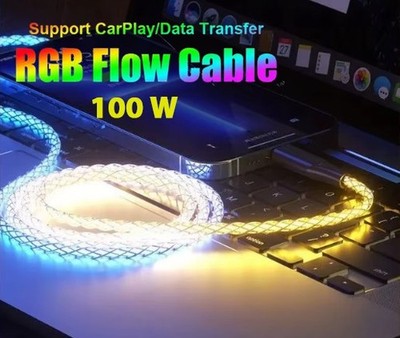 100W RGB Fast Charging USB-C to USB-C Cable Breathing Light for Samsung Huawei