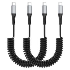 Coiled USB C to C Cable for Car, 3FT 60W Retractable Type C 3 Feet, Black