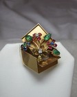 Flower Brooch Emerald Sapphire Ruby 14K Retro Hollywood Regency Art Deco Rare — photo 3