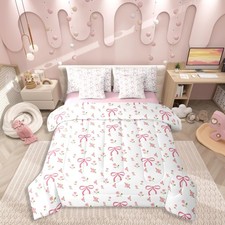 Kawaii Bow 7 Pieces Bedding Set Twin Size,Floral Bowknot Bed in a Bag,Princes...