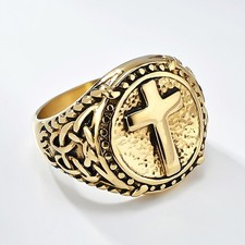 Mens Celtic Knot Cross Signet Ring Gothic Stainless Steel Biker Band Boy Jewelry