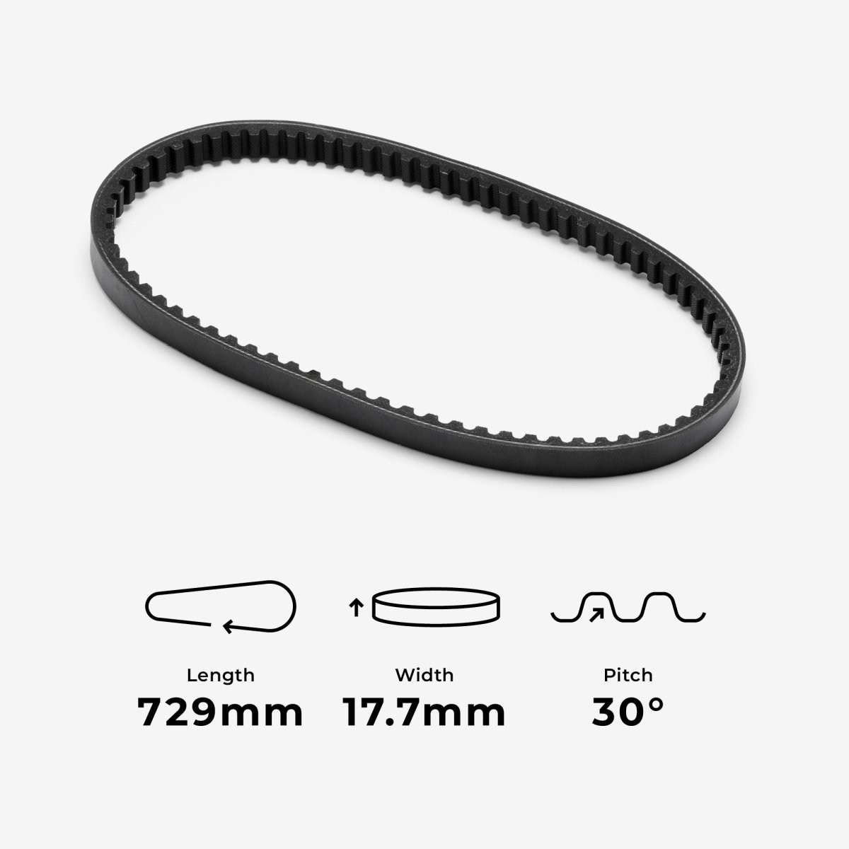 Lextek Drive Belt 729-17.7-30 Black 729mm 17.7mm Scooter Rubber 30 degrees Unit
