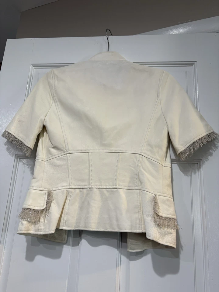Chaqueta de cuero crema Royal Underground talla pequeña Foto 2 de 4