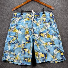 Corona Extra Swim Shorts Men's 34 Blue Beer Bottle Allover Swimwear Outdoors