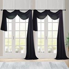 Extra Long Sheer Curtains 144 inch 2 Panels 42"W x 144"L Pack of 2 Black