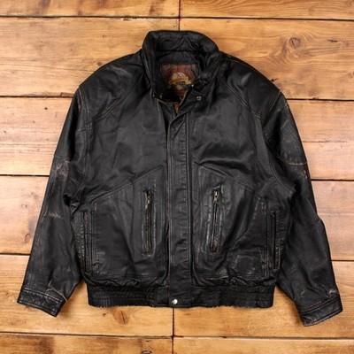 Vintage World Alliance Lederjacke XL 90er Bomber schwarz