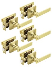 Mengico 5 Pack Gold Privacy Lever Door Handle Interior Lock, Heavy Duty Square