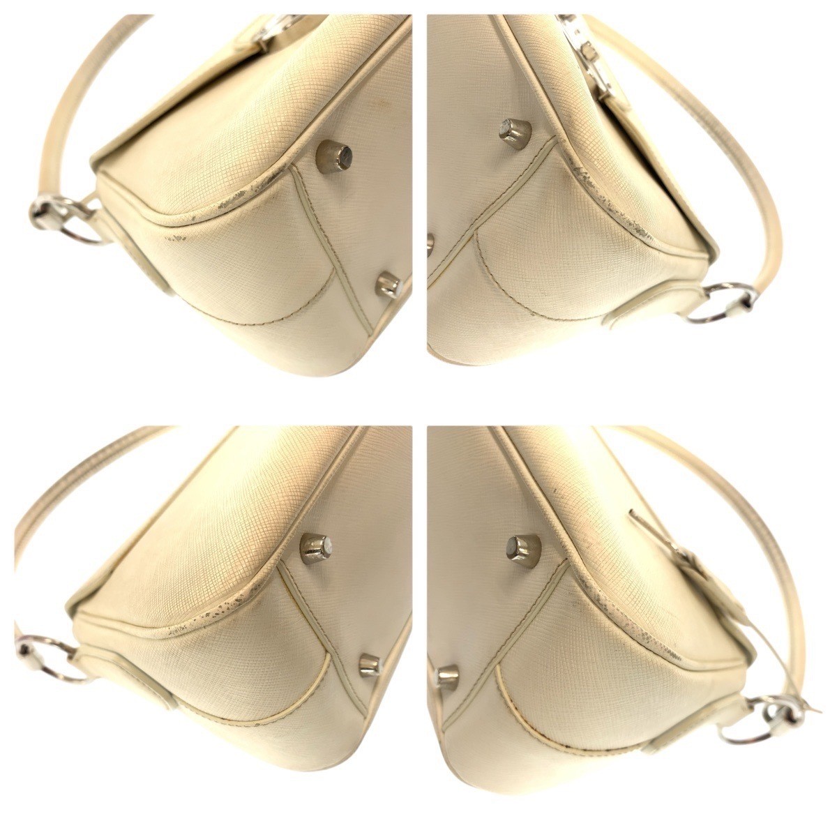 PRADA Saffiano White Silver Hardware Leather Shoulder Bag Handbag Women s 502056 thumbnail 3