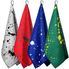 4 PCS Golf Towel 16x24 Inch Lime Microfiber Waffle Club Ball Cleaner Clip