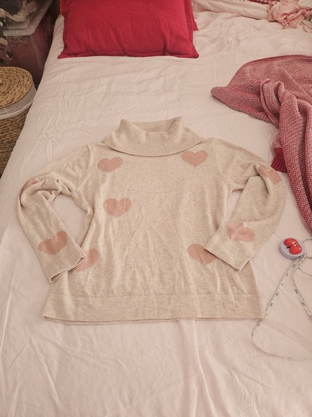 Deposit pinky/tan Knit Turtleneck Pink Heart Pullover Jumper Long Sleeve Size M