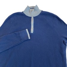 Brooks Brothers 1/4 Zip Waffle Knit Pullover Sweater Men L Navy Cotton Mock Neck