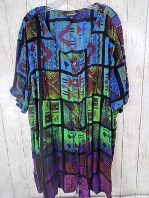 ROAMANS Shirt 26W Button Front Tie Dye Style V-Neck Short Sleeve Imperfect