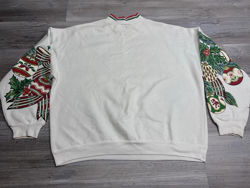 Vintage Christmas Mistletoe Sweatshirt Sweater Nutcracker 90s Glitter Sz Medium - Image 2 of 4