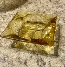 Vintage Square Clear Amber Glass Ashtray 3.5" MCM Cigarette Cigar VGC EUC