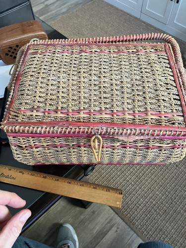 Antik Vintage Nähkorb Rattan geflochten viktorianisch deutsche Herstellung - Bild 1 von 5