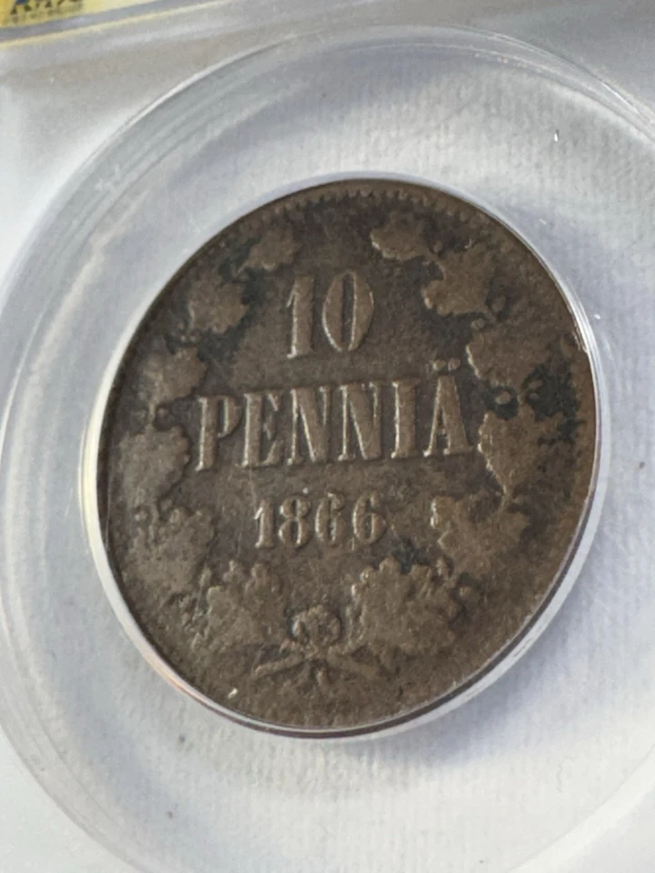 1866 Finland 10 Pennia Graded G 4 by ANACS - Image 3 of 4