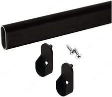 Oval Closet Rod, End Supports, 18 Wide Space, 15x30mm, Black, 1 Pack, Metal