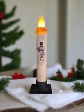 Muñeco de Nieve Primitivo Navidad 7" con Cardenales LED Temporizador Vela Cónica