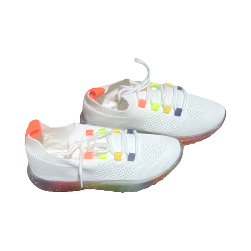 La Sheelah Gabby-68 White Multicolor Mesh Lace Up Women Athletic Sneakers